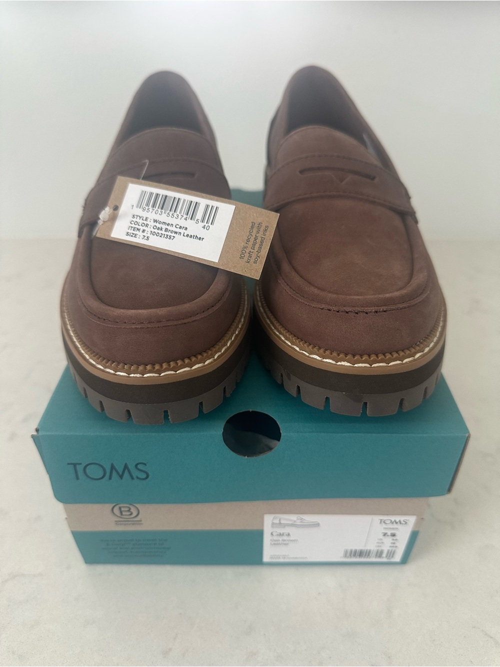 Tom’s Cara Loafers in Oak Brown Leather - Picture 6 of 11